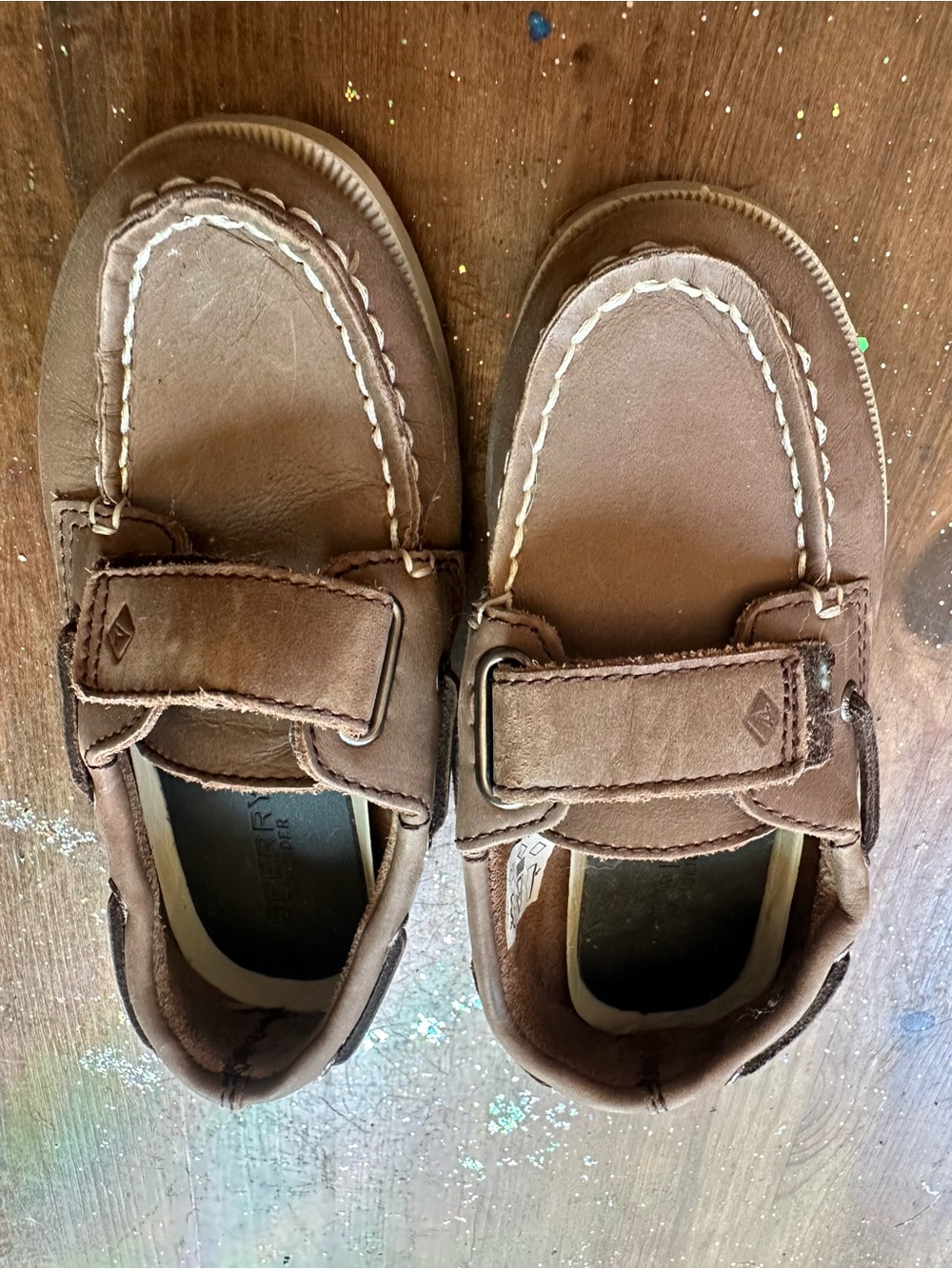 Sperry Kids Brown Leather Moccasin Boat Shoes with Hook-and-Loop Strap